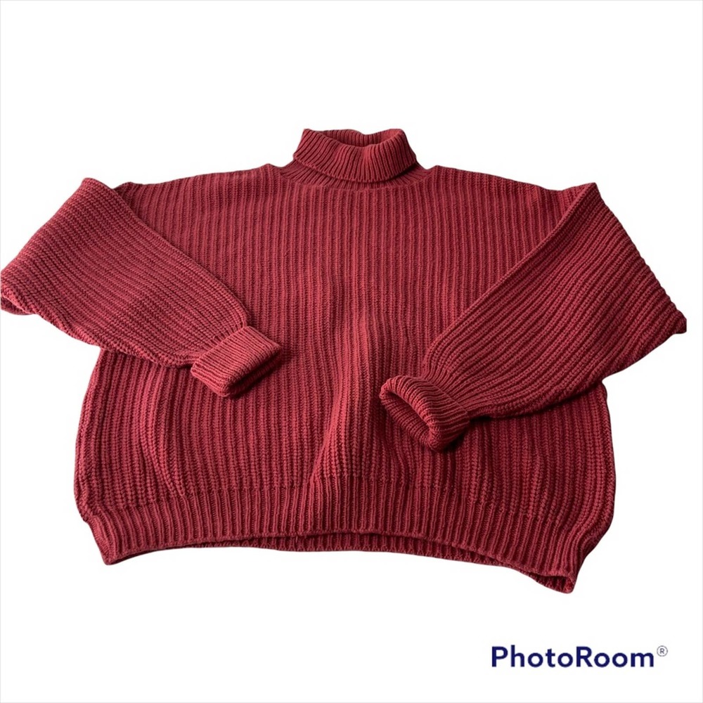 Vintage Orvis Women's Size Large Red Heavy Knit Cotton Turtle Neck
